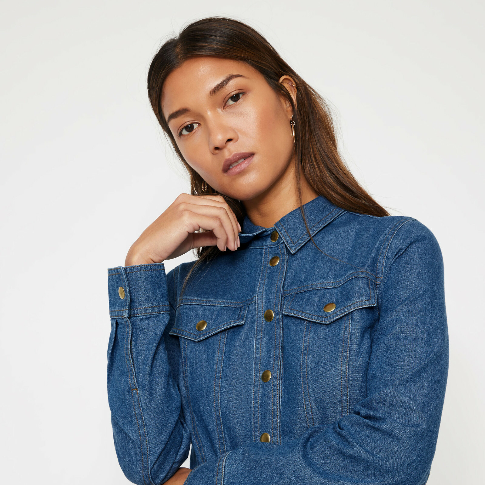warehouse denim maxi shirt dress