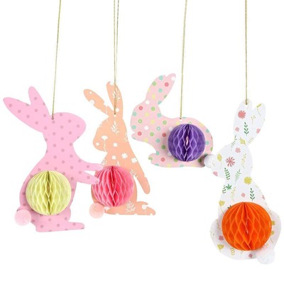 4pcs Easter Rabbit Honeycombs Paper Ball Pendant Home Party Hanging Ornament 