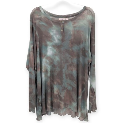 Logo Layers By Lori Goldstein Mesh Top Women's 2X Henley Artsy Tie Dye Nylon 