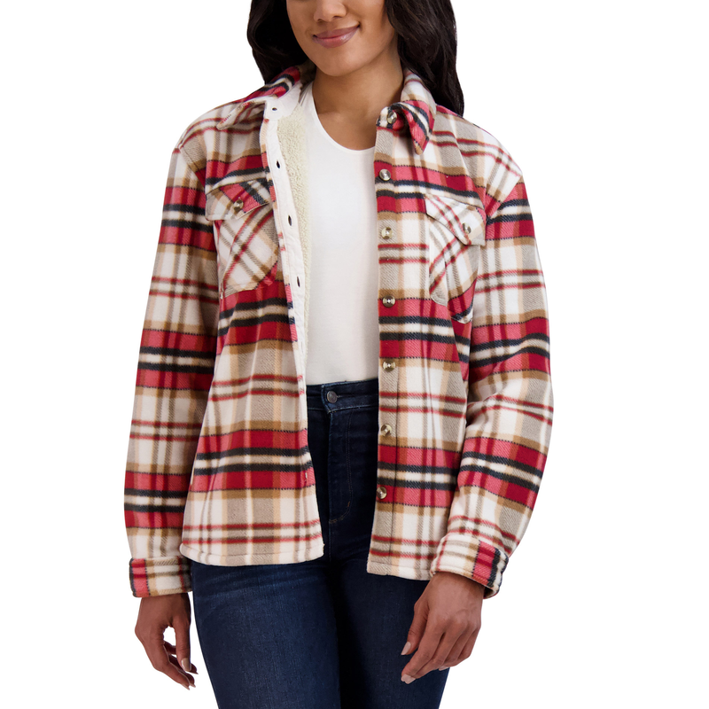 Sage Ladies' Plush Plaid Shirt Jacket (Select Color & Size: XS-XXL) FAST SHIP