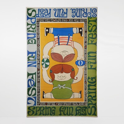Vintage Spring Fun Fest Lithograph Poster Print 1960s 70s 80s READ ALL 22.75''H