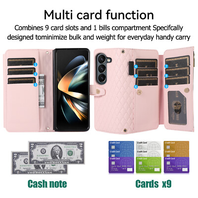 For Samsung Galaxy Z Fold 5/ 4/3 Crossbody Leather Zipper Wallet Case for Women