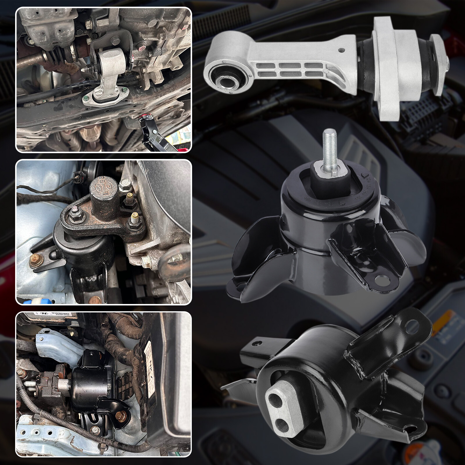 Engine & Transmission Mount Set For 2012-2017 Hyundai Accent 1.6L - 3 Piece Kit Replaces OEM 300191, A71004