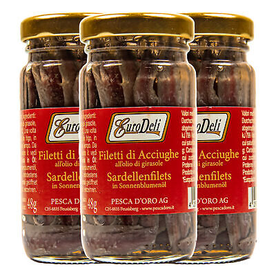Food-United Sardellen Filets in Öl und Salz 3 Gläser Füllm 90g ATG 48g