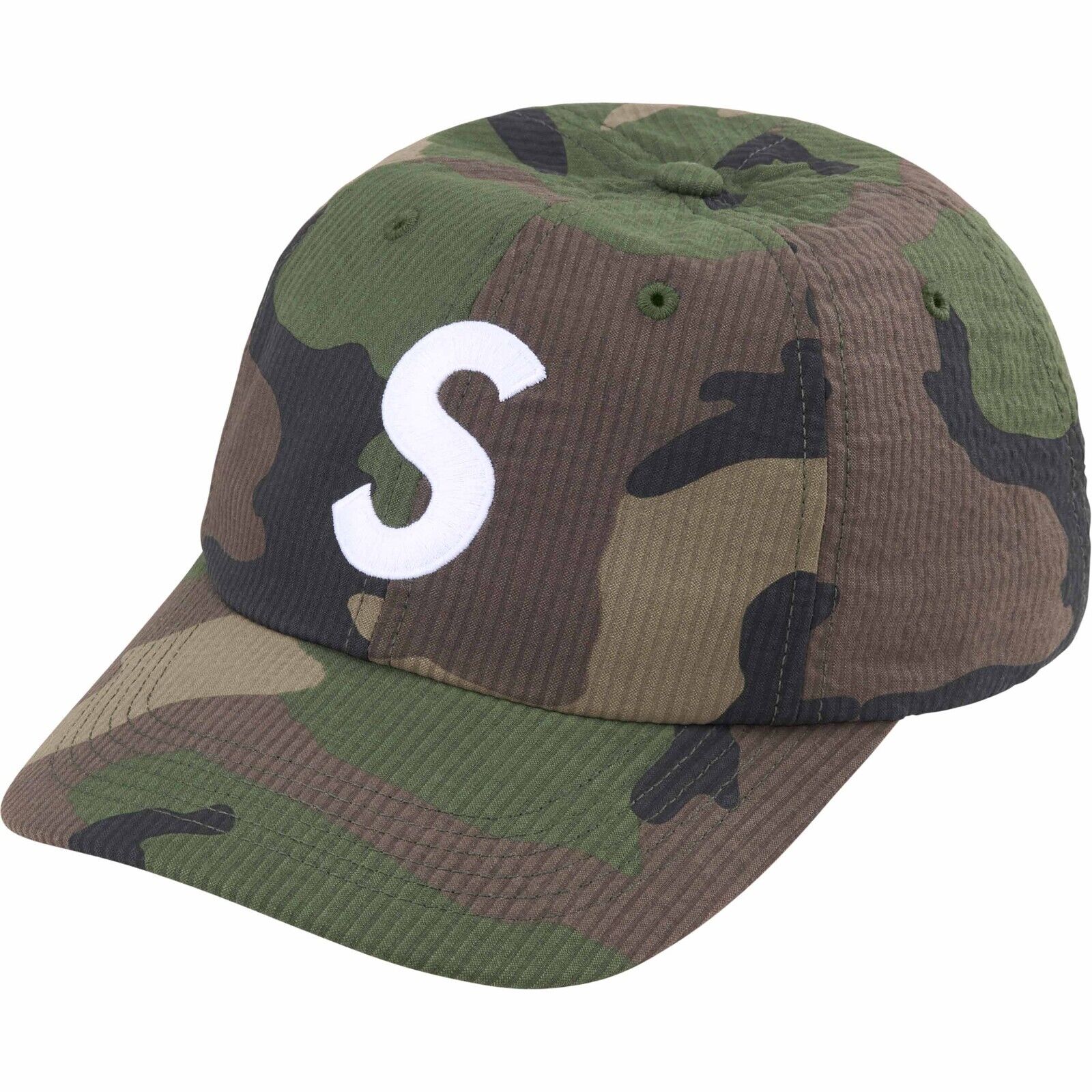 Supreme Seersucker S Logo 6-Panel Hat Cap - Woodland Camo Supreme Seersucker S Logo 6-Panel Hat Cap - Woodland Camo