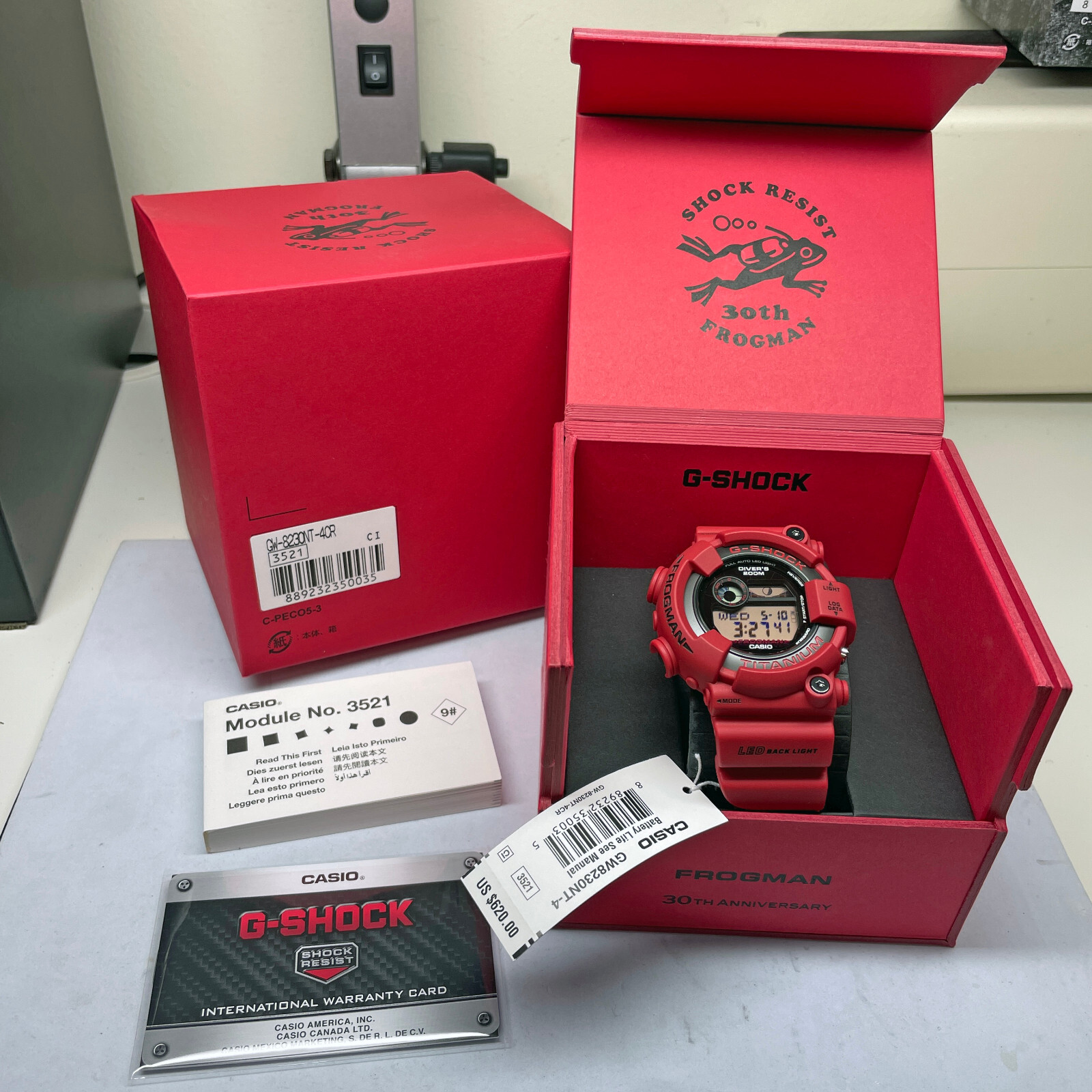 Pre-owned Casio G-shock Frogman Digital Titanium 30 Anniversary 8200 Red Watch Gw8230nt-4