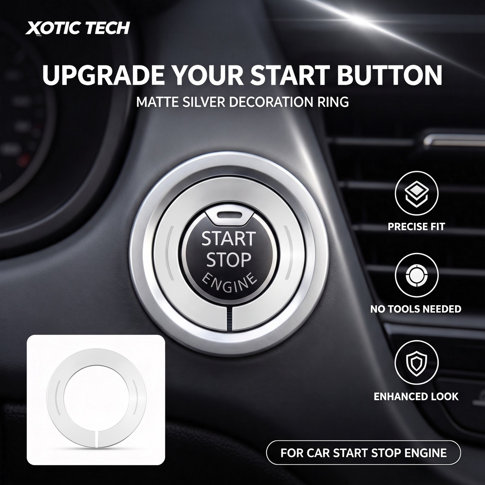 Engine Start Stop Push Button Knob Switch Decor Trim Ring For Infiniti - Silver