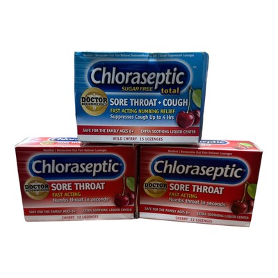 CHLORASEPTIC Total SORE THROAT COUGH Sugar Free WILD CHERRY 39 Lozenges 10/25