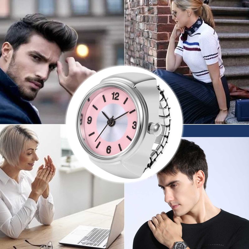 2pcs Finger Watch Ring Round Simple Dial Quartz Ring Watches  Novelty Clock Ring