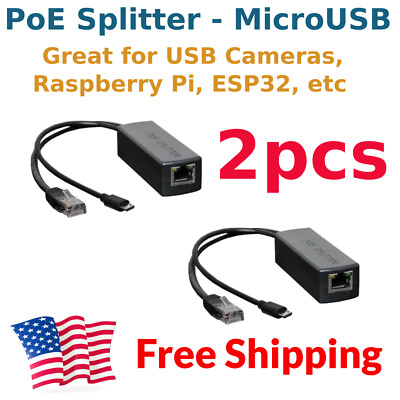 2x 48V 5V PoE Power Over Ethernet Splitter USB MicroUSB Adapter Raspberry Pi Hat