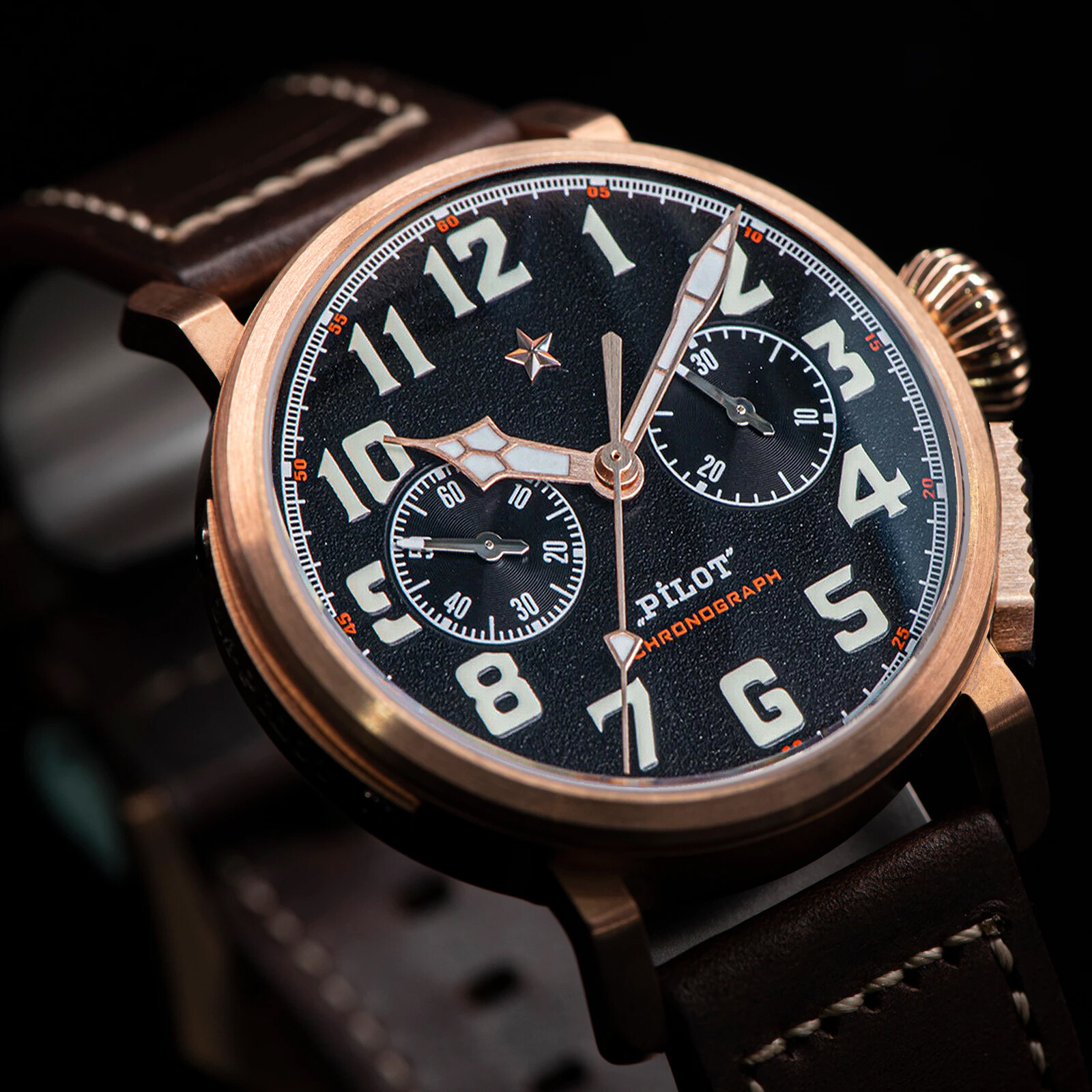 Pre-owned Sugess 42mm Pilot Master Chrono Cusn8 Bronze Mechanical Mens Watch Seagull 1963