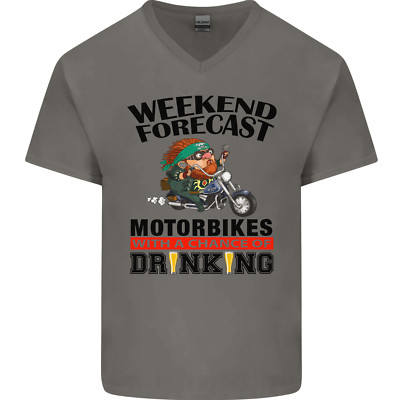 Weekend Forecast Motorbikes Mens V-Neck Cotton T-Shirt