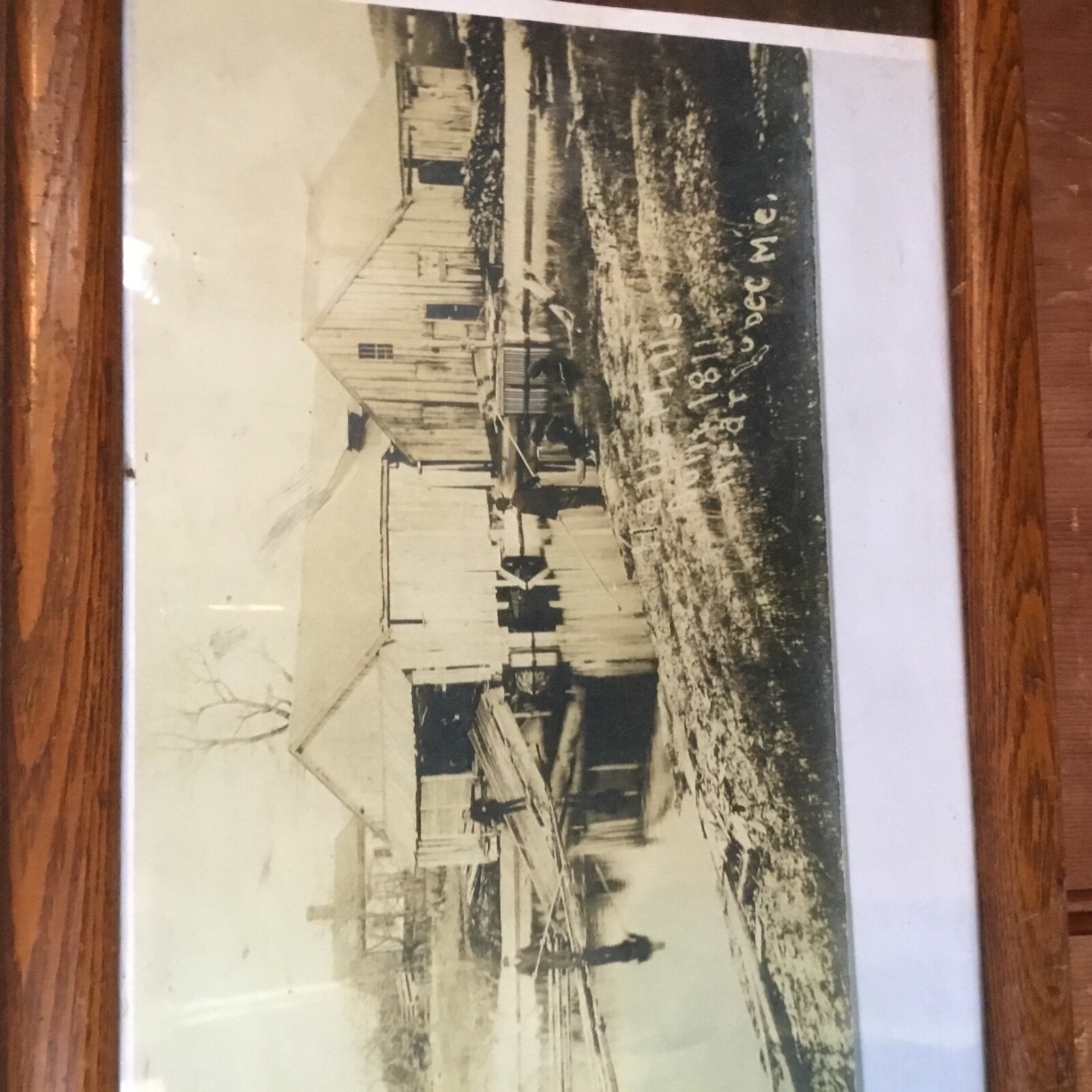 Antique Oak Wood Eastlake Picture / Art frame 26x10 wavy glass