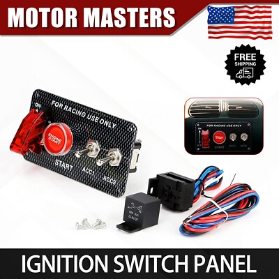 Carbon Ignition Switch Panel Engine Start Push Button LED[12V] Toggle Racing Car