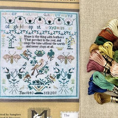 Moira Blackburn Cross Stitch Kit Hope Sampler Dickenson quote DMC 35 ct linen