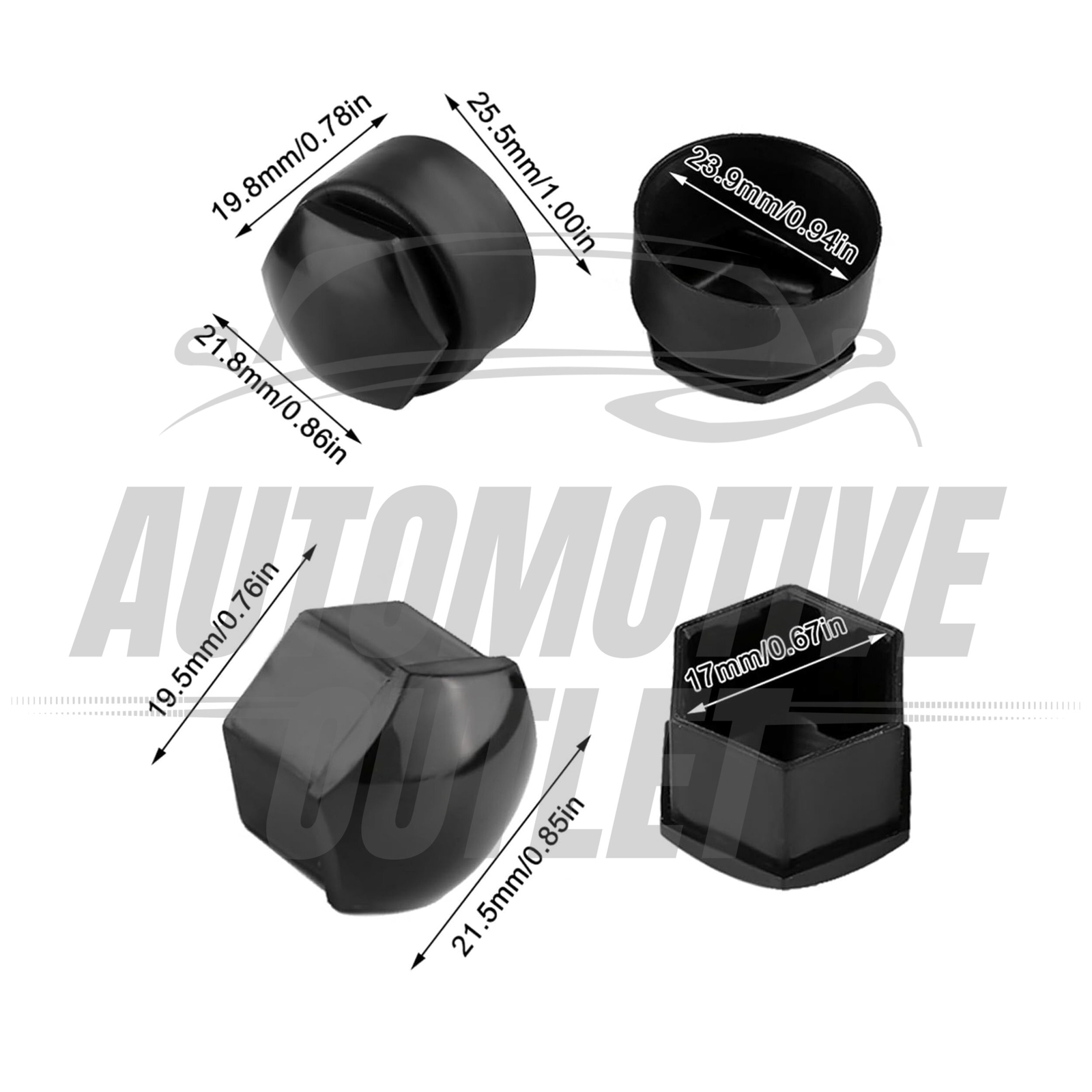 20x17mm GLOSS BLACK WHEEL NUT COVERS FIT AUDI A1 A2 A3 A4 A5 A6 A8 Q5 Q7 TT 4