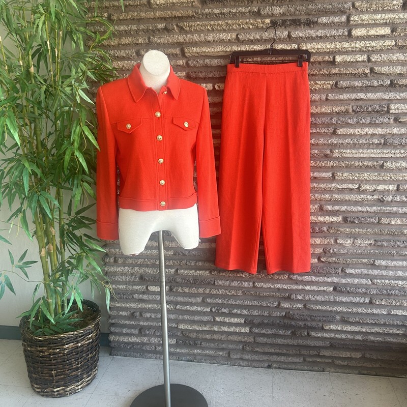 St. John Collection Vintage Reddish Orange Santana Knit Pants Suit