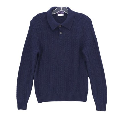 RALPH LAUREN Purple Label Cashmere Cable Knit Sweater Skipper Blue MEDIUM FLAWS!