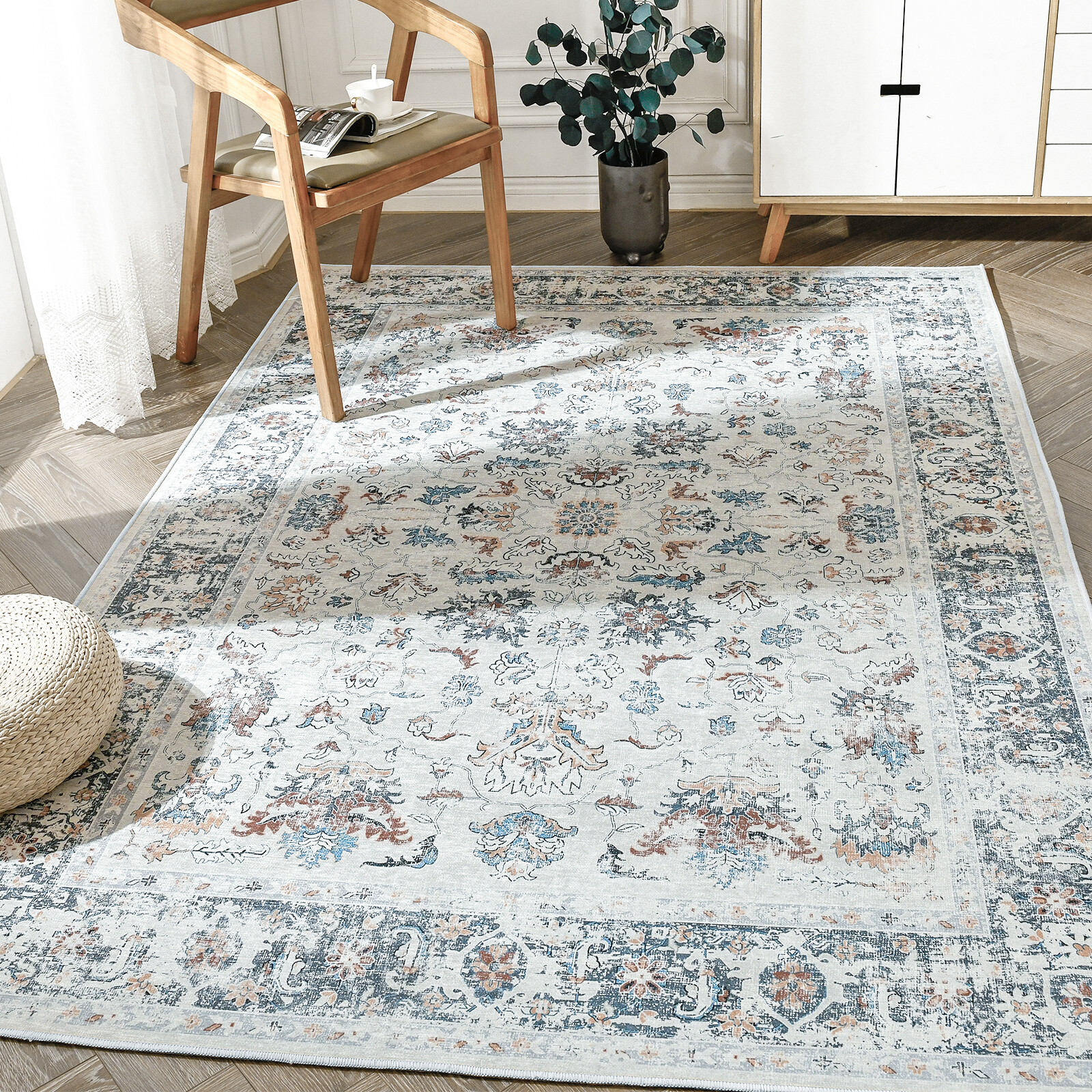 Retro Print Area Rug Indoor Vintage Floral Carpet for Living