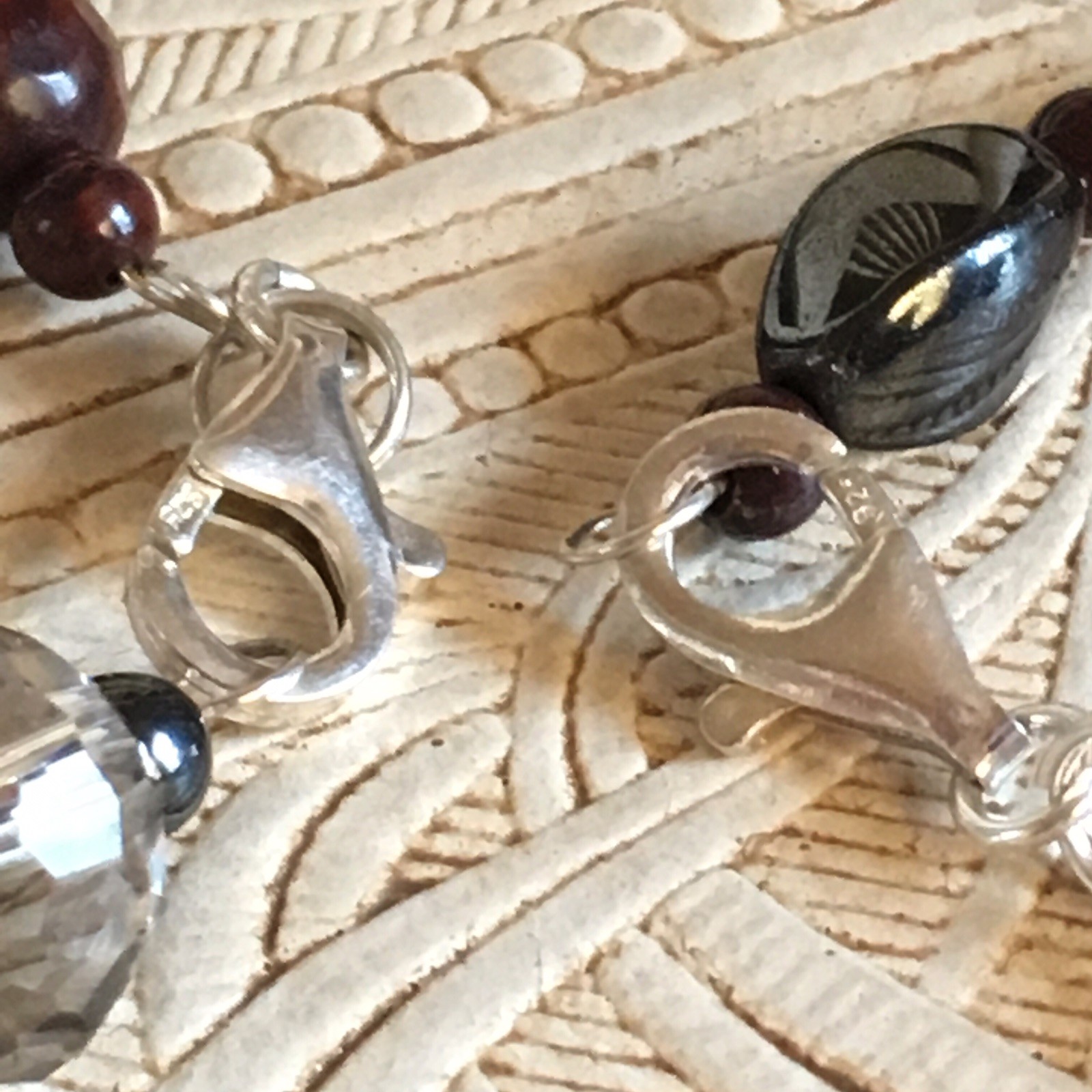 Sterling Silver Red/Black Jasper/Hematite Beaded Strand Necklace/Bracelet Set