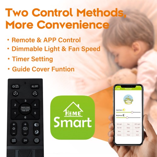 TCFUNDY LED Ceiling Fan with Light + Bluetooth Speaker Player APP&Remote Control