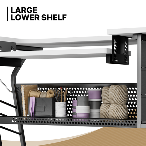 Folding Sewing Machine Table Adjustable Height Art Craft White w/Drawer Storage