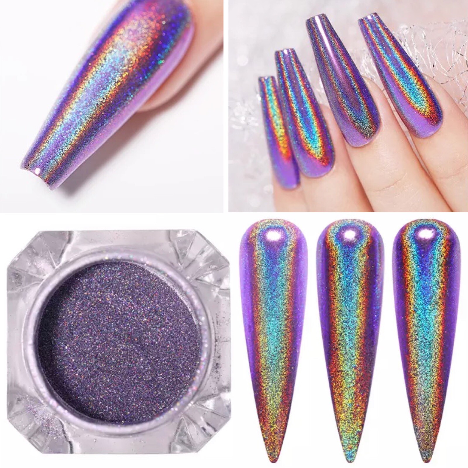 1g UNICORN NAIL CHROME GLITTER POWDER PURPLE HOLOGRAPHIC EFFECT PIGMENT ...