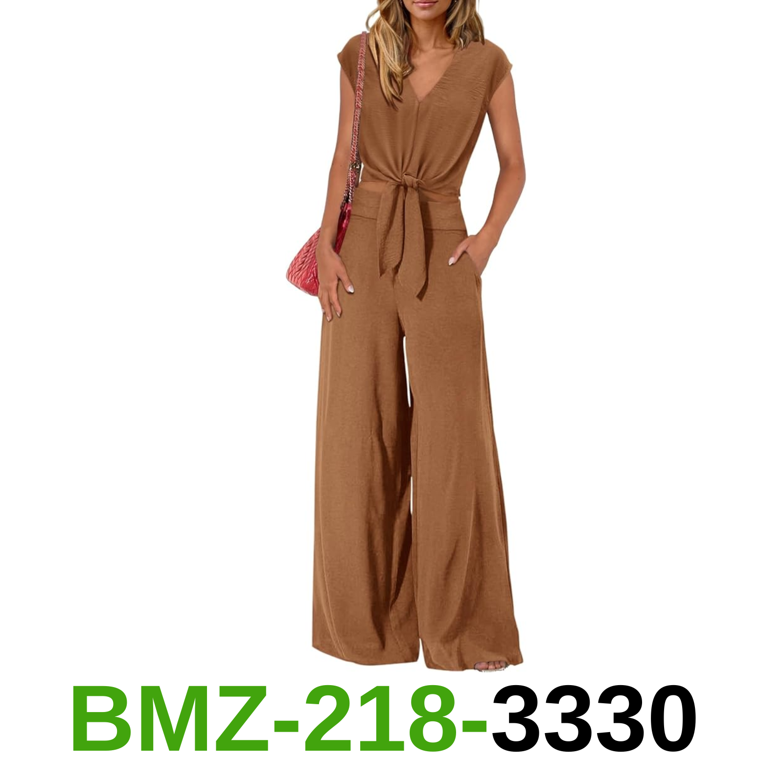 PRETTYGARDEN Women's Summer 2 Piece Outfits 2025 Cap Sleeve V Neck Belted, M