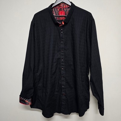 Au Noir Button Down Shirt Mens 3X Black Jacquard Contrast Cuff Goth Minimalist