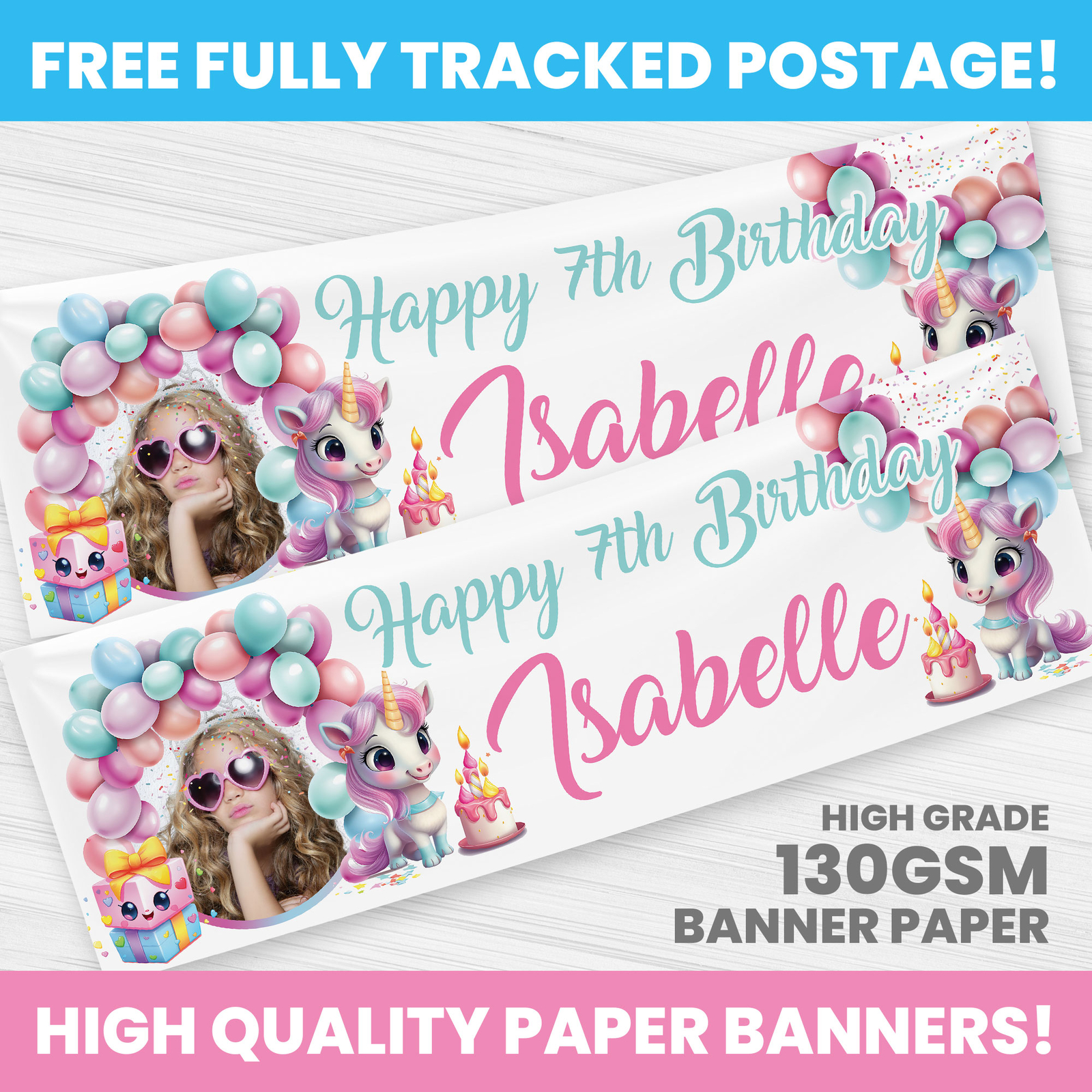 UNICORN  PERSONALISED PRINCESSES BIRTHDAY BANNER PARTY DECORATION BANNERS