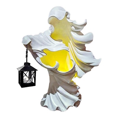 Halloween Cracker Barrel Ghost Witch Messenger w/ Lantern Ghost Statue Ornament