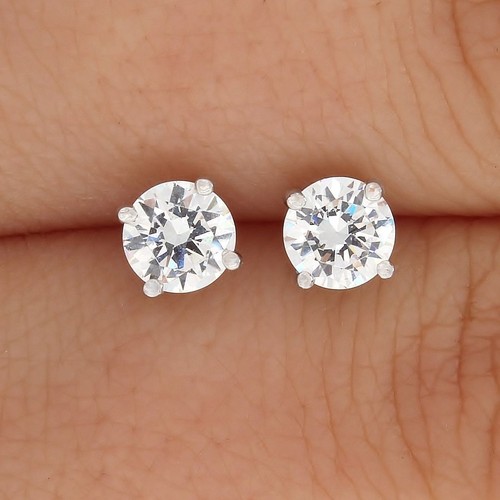 Pre-owned Fancy Special Occasions 2 Ctw Round Earrings Studs Solid 14k White Gold Brilliant Cut Basket Screw Back