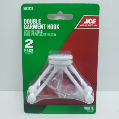 ACE Double Garment Hook White 2 Pack   #5292933