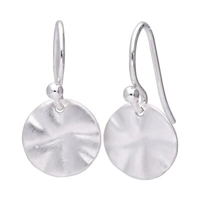 Sterling Silver Hammered Round Disc Drop Earrings