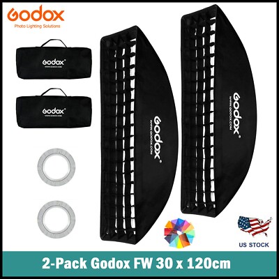 2-Pack Godox 12''x 47''/30x120cm Softbox Reflector Modifier with Grid Bowens Mount