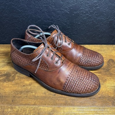RJ Colt Antwerp Brown Leather Woven Oxford Dress Shoes Mens 10M
