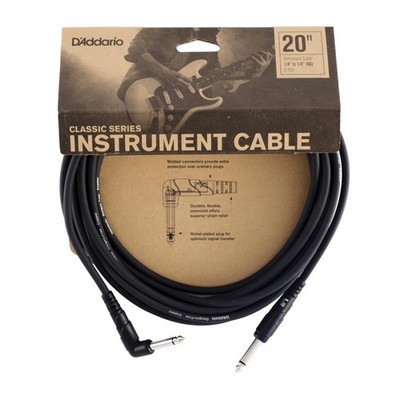 D Addario Classic Series 20ft Black Instrument Cable with In Out Technology