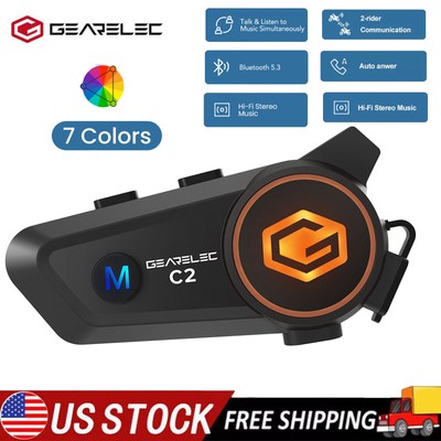 GEARELEC Motorcycle Helmet Intercom Bluetooth 5.3 Headset 50M 2-Rider Waterproof