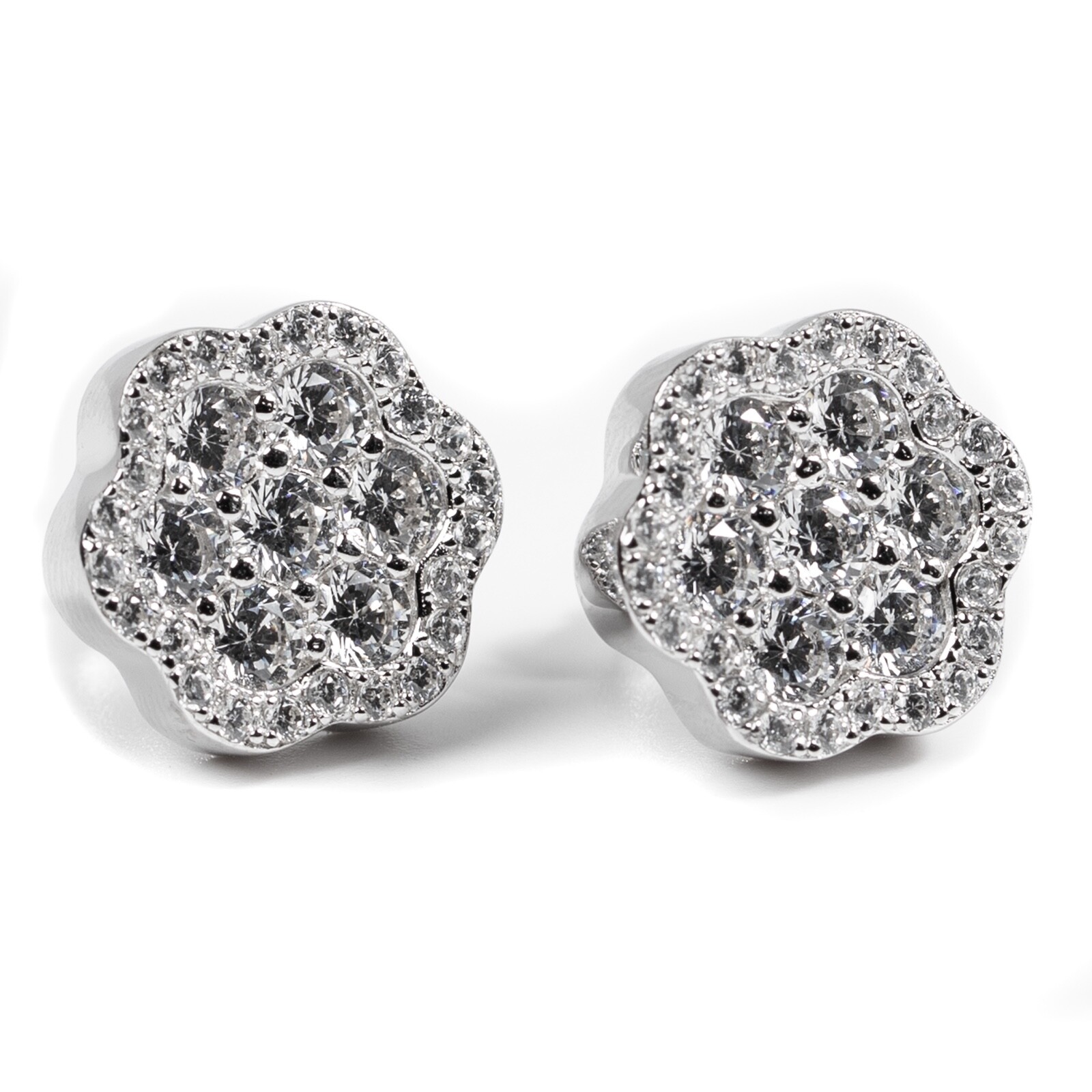 ピアス Luxury Street Wear ICE Silver 925 Earrings O unisexual 1Pair S925 Sterling Silver Sqaure Stud Earrings AAA CZ Stone