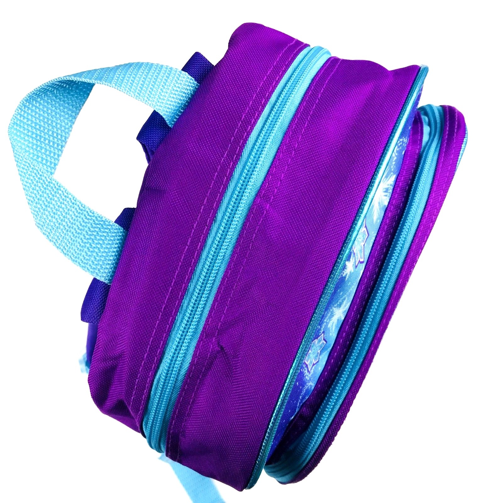 Disney Frozen Anna Elsa Backpack Girls Purple Blue Shimmer Vinyl Zip Around