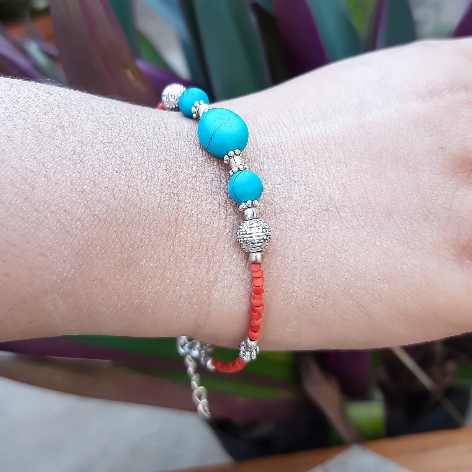 925 Silver Handmade Nepali Bracelet Red Coral Tibetan