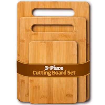 Bamboo Cutting Board 3 Piece Set, Wood Chopping Boards Serve Meat,Veggies,Cheese