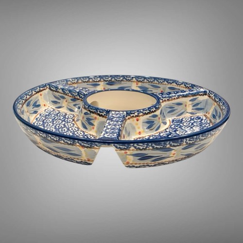 Temptations By Tara Old World Blue Chip Bowl/Plate W/ Dip Bowl And Stand