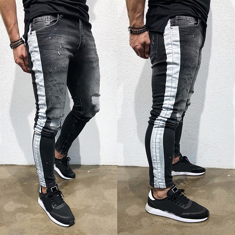 Men Ripped Biker Skinny Jeans Frayed Destroyed Trousers Casual Denim Pants S-XL