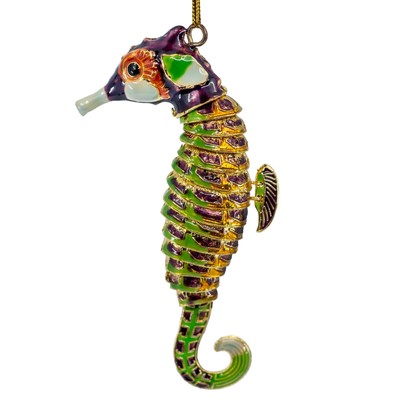 Unique Cloisonne Enameled Metal Articulated Seahorse Ornament 4.25''H New!  E