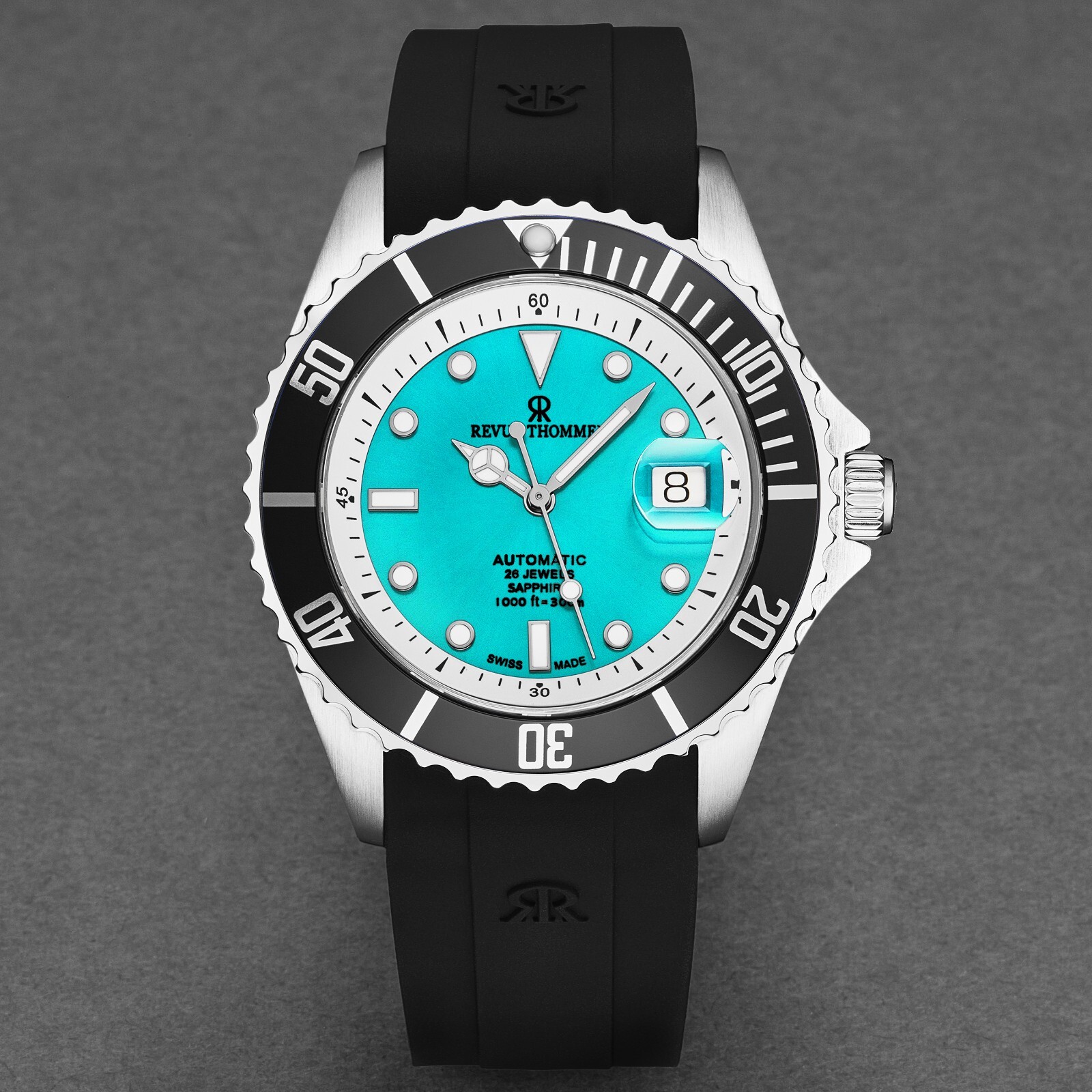 Pre-owned Revue Thommen 's Men's Diver Green Dial Rubber Strap Automatic Watch 17571.2331