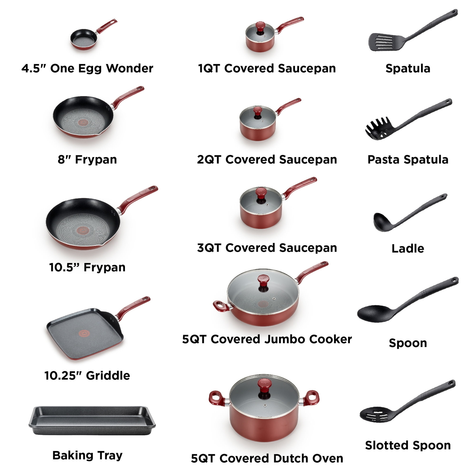 T-fal 20pcs Nonstick Cookware Set Thermo-spot Technology With Glass Lid lJ