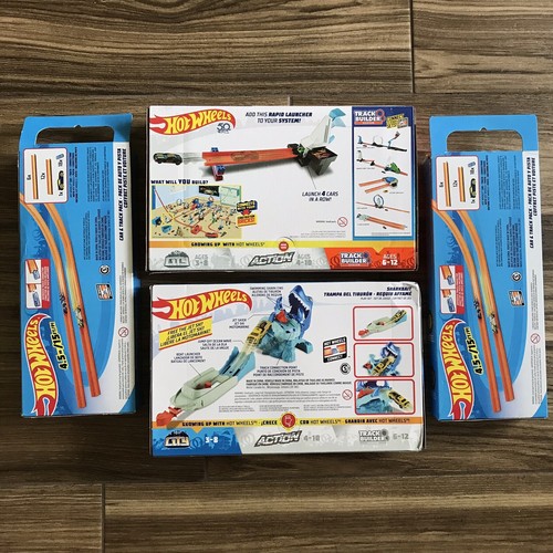 Hot Wheels Car & Track Pack, Shark Bait, Rapid Launcher Lot Of 4 New Play Sets