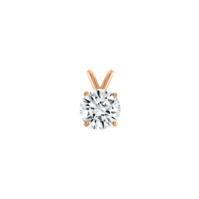 Pre-owned Shine Brite With A Diamond 1 Ct Round Cut Created Diamond Solid Real 14k Rose Gold Pendant 18" Necklace In White/colorless
