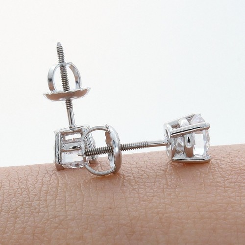 Pre-owned Fancy Special Occasions 2 Ctw Round Earrings Studs Solid 14k White Gold Brilliant Cut Basket Screw Back